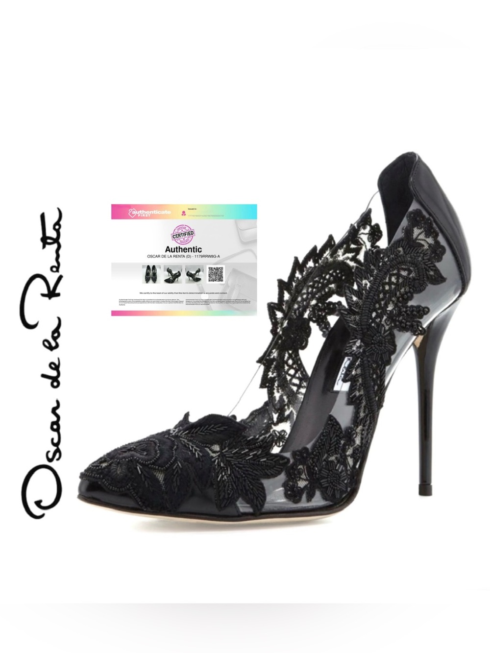 🖤 Oscar De La Renta Black Lace Embroidered Alyssa Stilettos 39/Sz:9 MSRP $1150